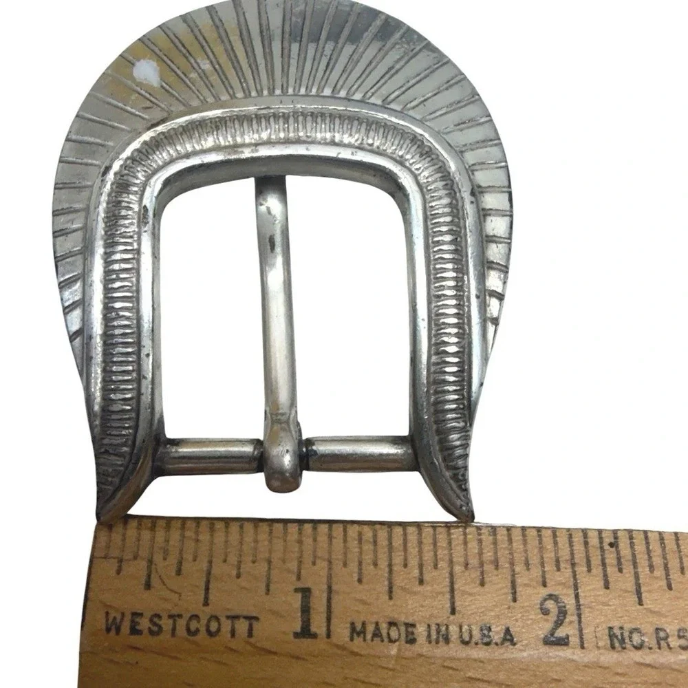 Vintage TANMAN 1989 Silver Tone Western Belt Buckle Sunburst Engraved 1.5
